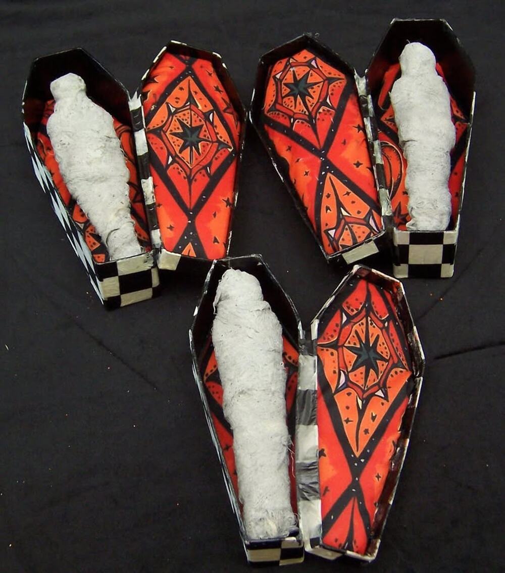 Handmade Gothic Coffin Decoration Set 3 Mummy Figure Decoupage